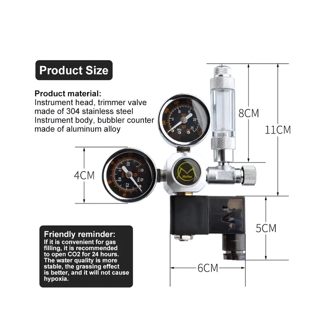 CO2 Mufan Dual Gauge Regulator With Solenoid & Bubble Counter