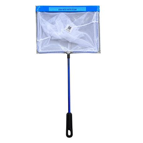 Net with blue handle and clear packaging on a white background