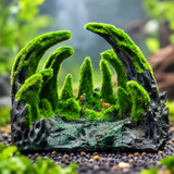 Decor Resin Aquarium Mountain Cave Ornament With Artificial Green Moss EG2004