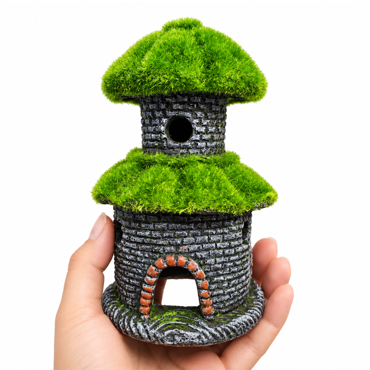Decor Resin Tower Ornament With a Green Moss Roof 048