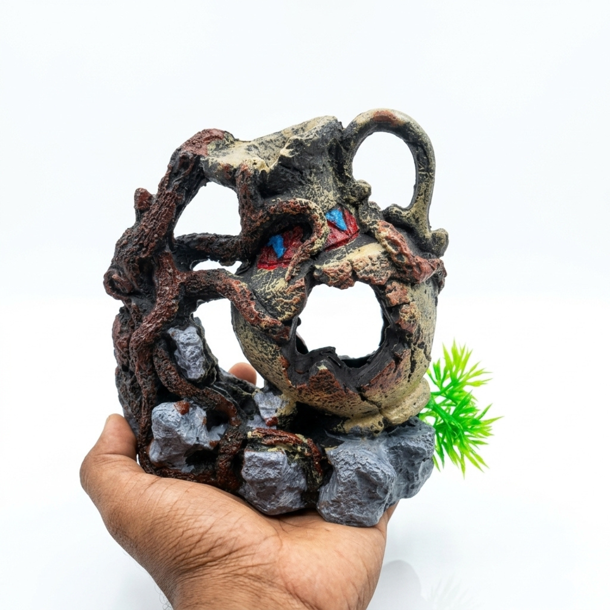 Decor Broken Ancient Pot With Tree Roots & Rocks 12-16