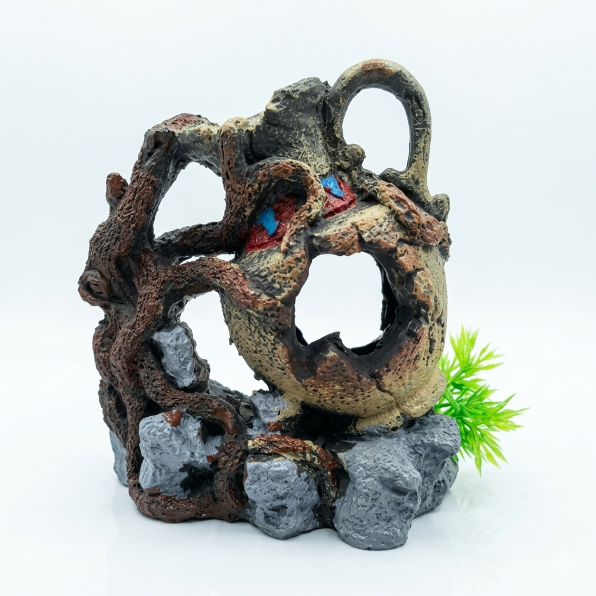 Decor Broken Ancient Pot With Tree Roots & Rocks 12-16