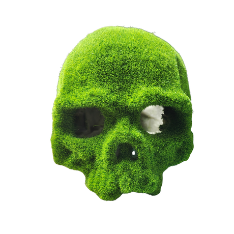 Aquarium Decor Skeleton Head With Moss Toy Medium