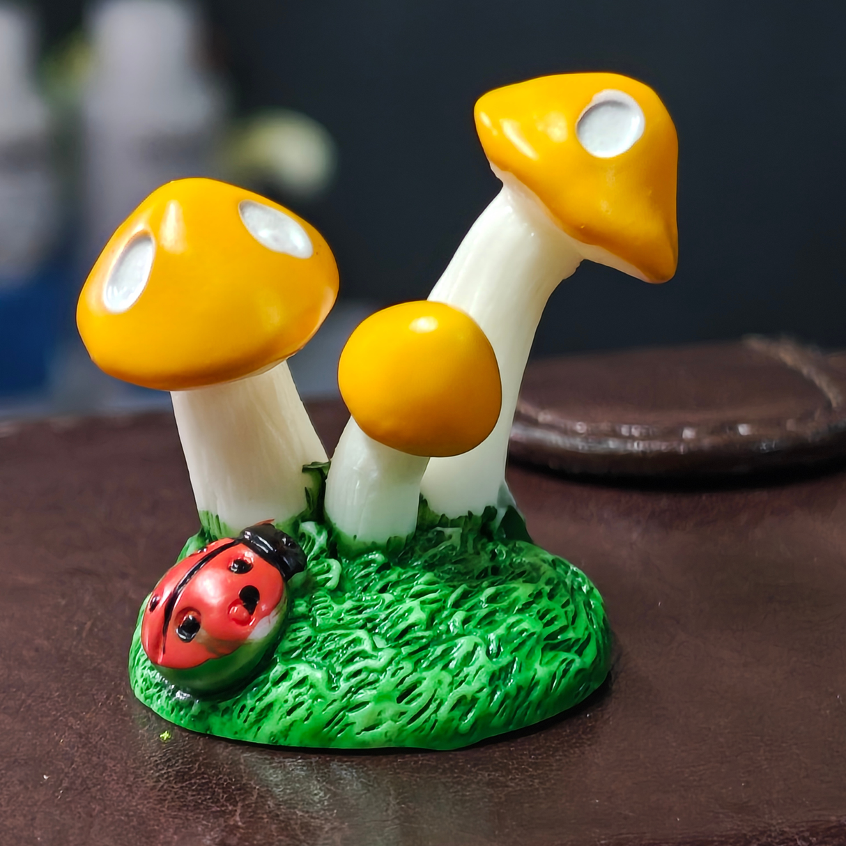 Decor Small Yellow Mushroom With Ladybug Toy | Single
