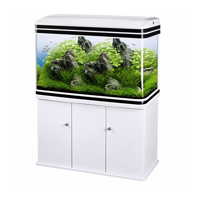 Aquarium with white cabinet on a white background