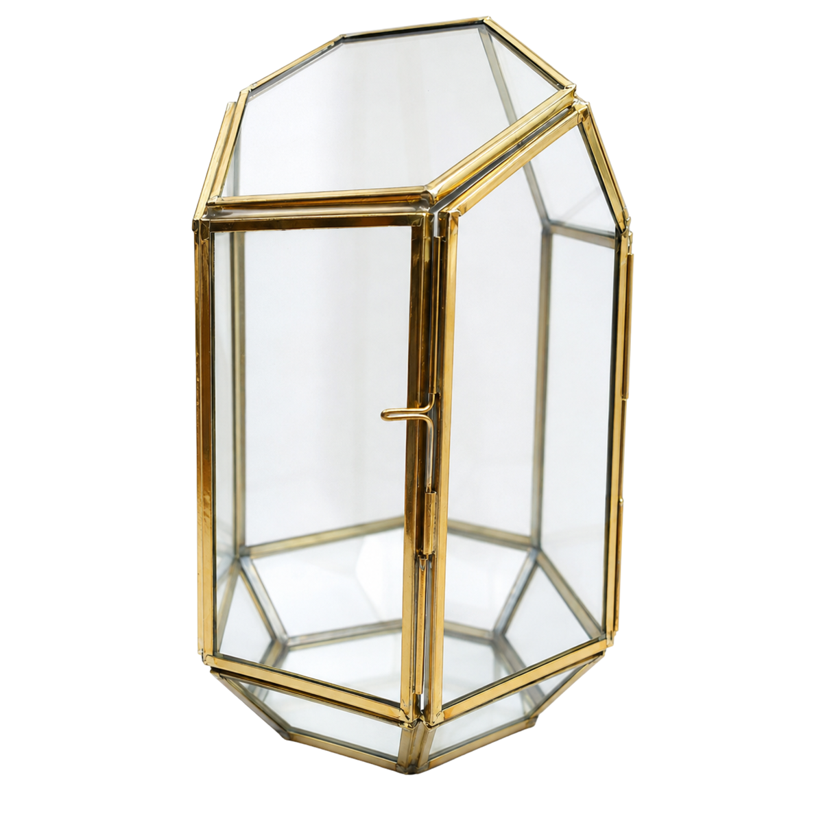 Geometric Glass And Brass Terrarium Lantern H*W = 9*6 Inches