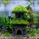 Decor Resin Tower Ornament With a Green Moss Roof 048