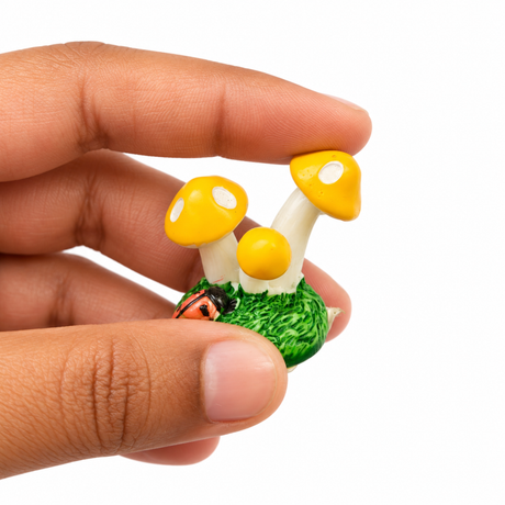 Decor Small Yellow Mushroom With Ladybug Toy | Single